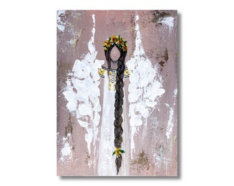 Angel painting Ukrainian embroidery Guardian Angel Gift for her