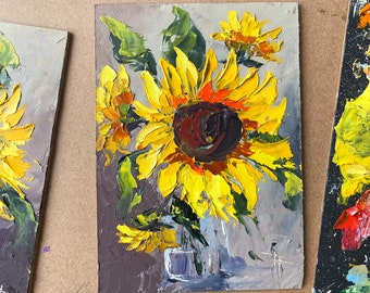 Sunflower painting Original oil painting Miniature painting Sunflower gift