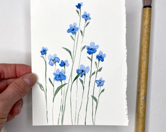 Forget me not painting Original watercolor Small painting Floral watercolor