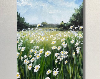 Flowers Landscape Painting Daisies Painting Meadow Landscape Original Acrylic Painting Countryside Painting Flowers Wall art Gift for Mom