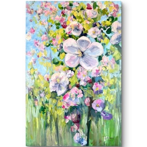 Cherry Blossom Painting Original Wall Art long Vertical Calm Colours Painting Floral Wall Art