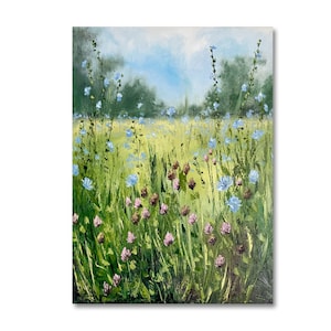 Wildflower painting Original oil painting Meadow landscape