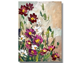 Flowers painting Small oil painting Wildflowers field