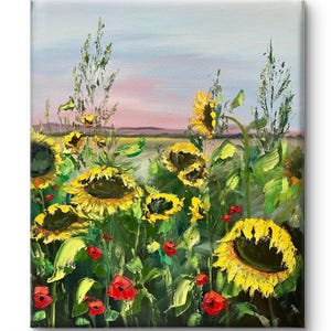 Sunflower Painting Floral Wall Art Original Wall Art Meadow Landscape