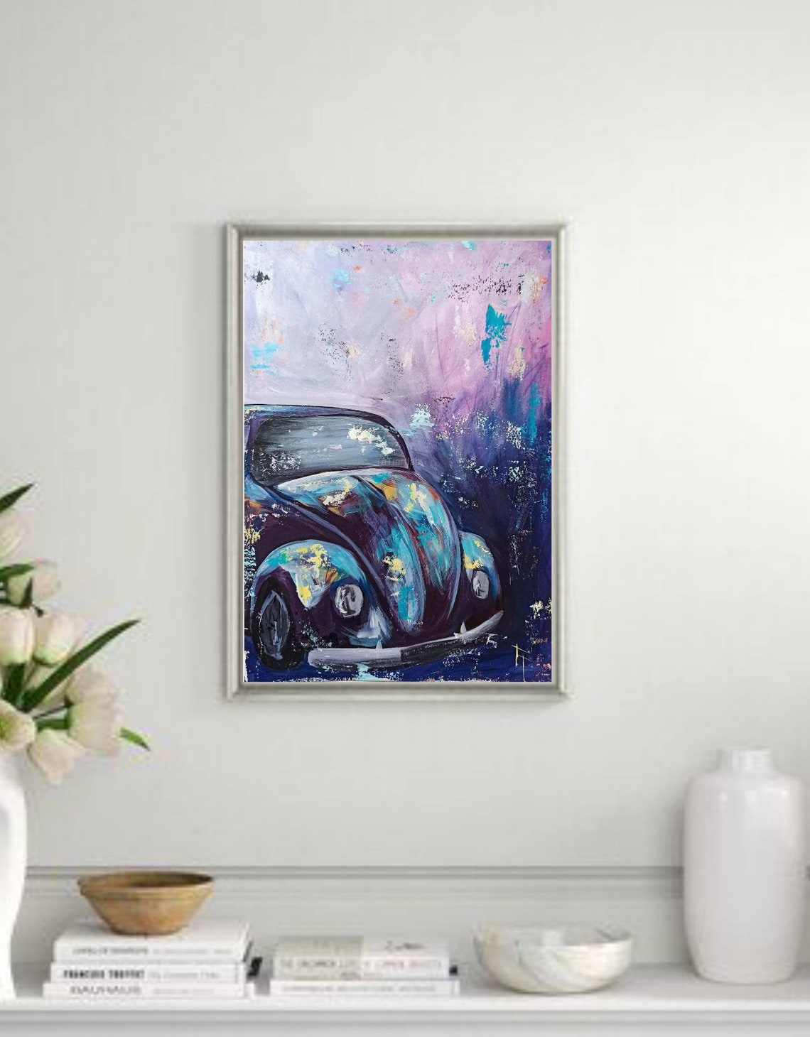Volkswagen painting Retro car artwork Original art Car wall Etsy