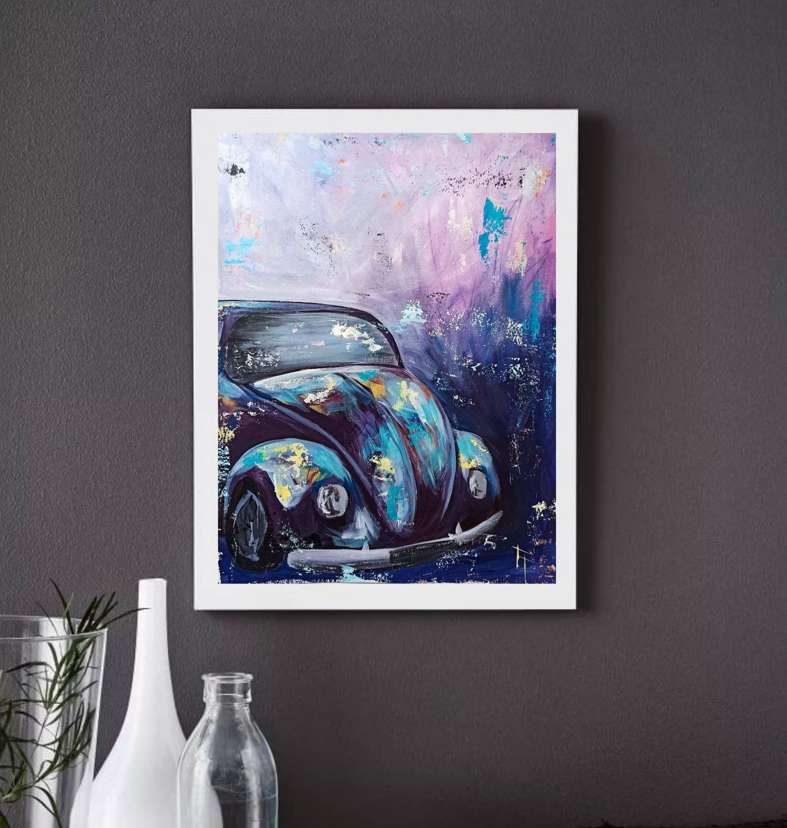 Volkswagen painting Retro car artwork Original art Car wall Etsy