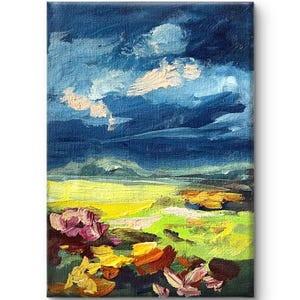 Small Gouache Painting Summer Landscape Cloud Artwork Landscape Painting Small Original Artwork