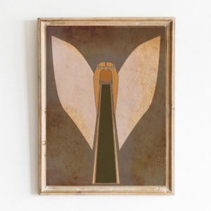Angel painting Mid century modern art Guardian Angel Minimalist poster Vintage Poster