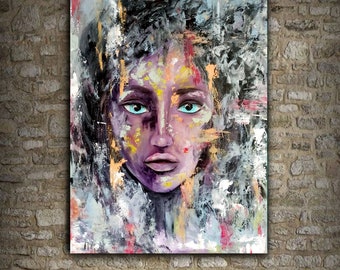 Modern woman painting Original art Abstract canvas portrait Impasto art Large face painting by Tiana Tytarenko