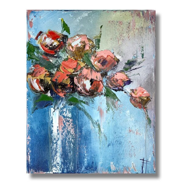 Floral Wall Art Flowers painting Original Painting Original oil painting Flowers wall art Gift for her Gift for him Blue painting