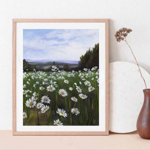 Dipingere margherite, poster del prato, pittura del prato, pittura a guazzo, pittura di fiori, poster del prato
