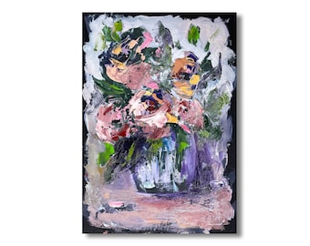 Peinture de fleurs Peinture originale Fleurs empâtement Roses abstraites