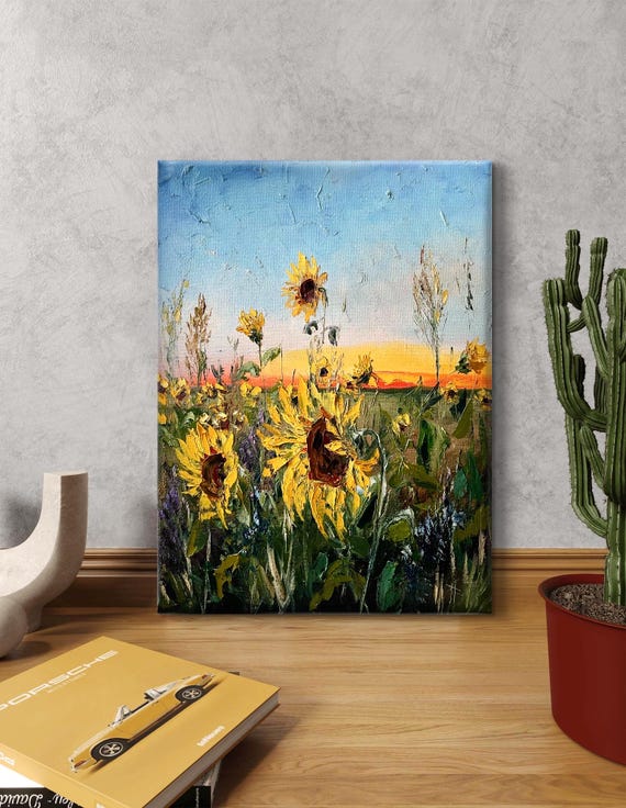 Peinture à L'huile Tournesol - Tableau Original Sur Toile - Art Floral