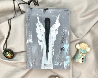 Angel painting Original wall art Small painting Small gift for her Angel Guardian Angel Minimalist painting Gift ideas for friends