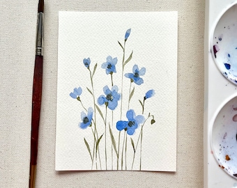 Forget me not painting Original watercolor Small painting Floral watercolor