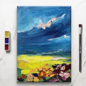 Gouache Painting Cloud Artwork Landscape Painting Small Original Artwork