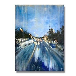 Rain Painting Rainy Landscape Original Acrylic Wall Art Blue Wall Art