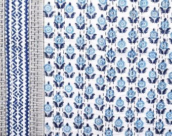 Blue Kantha Quilt Indian Hand Block Print Kantha Ethnic Throw Boho Reversible Blanket 100% Cotton King Size Bedspread Kantha Throw Blanket