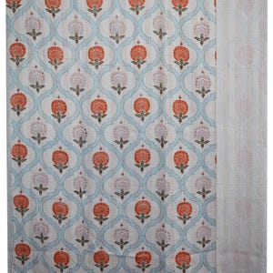 Hand Block Print Cotton Kantha Quilt: King Size Boho Bedspread
