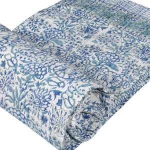 Hand Block Kantha Quilt Indian Hand Printed Floral King Kantha Quilt Single Pure Cotton Kantha Bohemian Bed Cover Bedspread Throw Queen Size