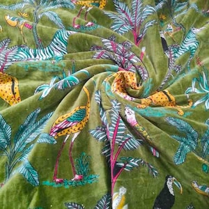 Green Printed Velvet Fabric Velvet Fabric By Yard Cotton Velvet Fabric Upholstery Fabric By Meter Indian Velvet Fabric For Table Clothe Art