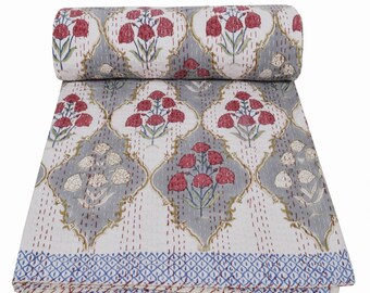 Kantha Handblock Größe Baumwolle Kantha Quilt indische Handarbeit Bettwäsche Bettlaken Kantha Boho King/Twin Size Kantha Decke Bettbezug Gudari