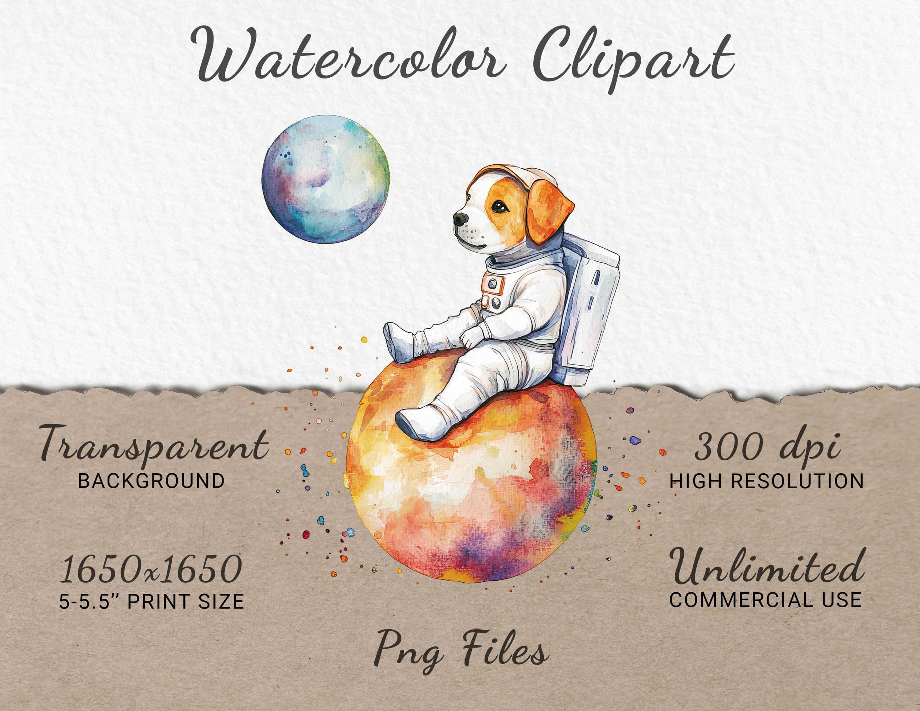 Watercolor Astronaut Dog Clipart – Puppy Space PNG, Nursery Art ...