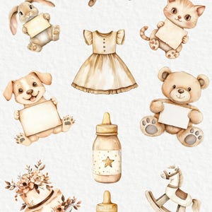 Beige & Brown Baby Shower Watercolor Clipart - 24 PNG Cute Nursery Room ...