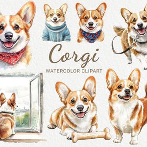 Clipart aquarelle Corgi - 24 PNG chien mignon clipart, clipart races de chiens, art imprimable chien, cadeaux pour propriétaires de chiens, téléchargement numérique