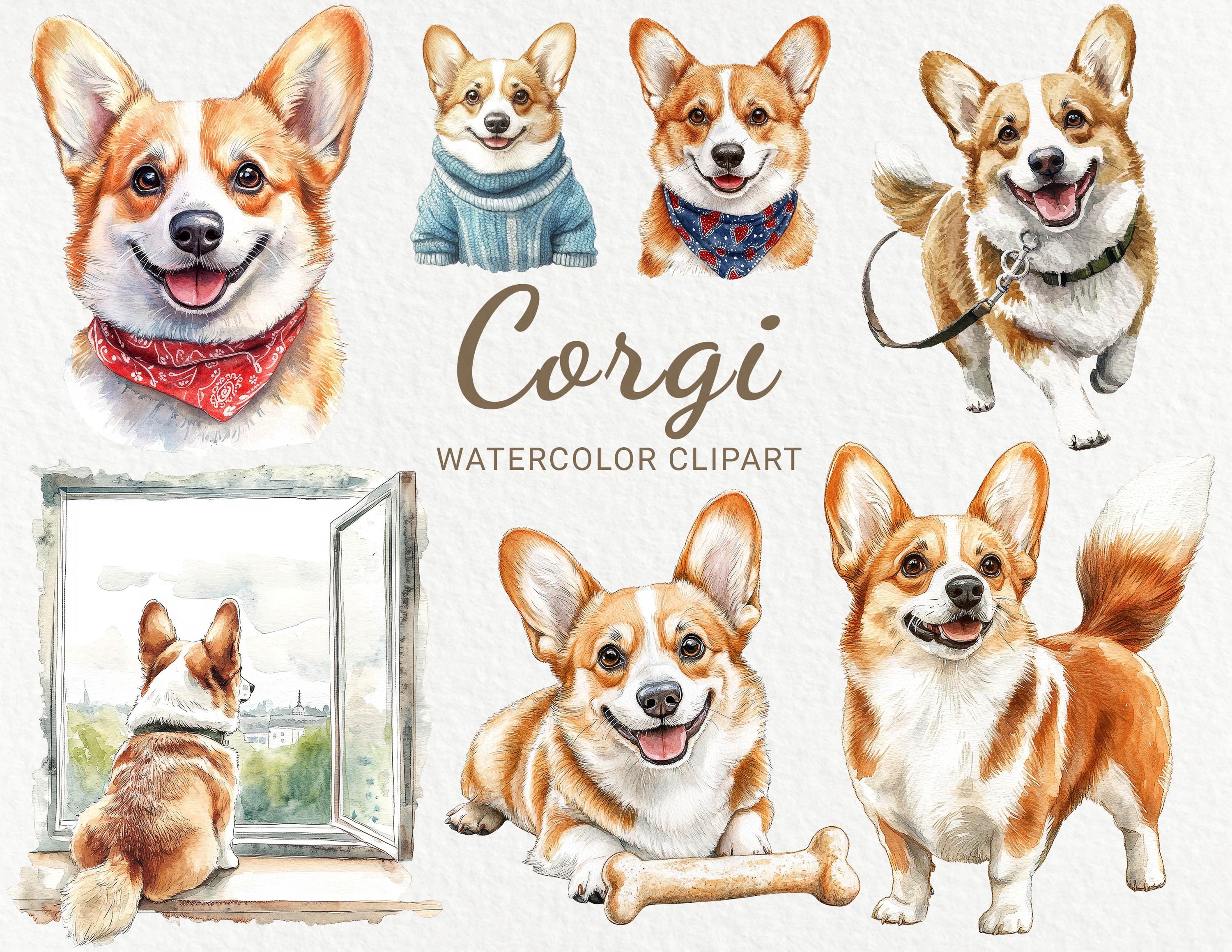 Watercolor corgi art - Etsy België, image size:3000x2318