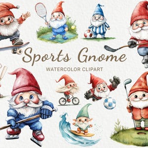 Sport Gnome Clipart - Aquarela Workout Gnome 24 PNG, Basquete, Futebol, Tênis, Futebol, Hóquei, Ciclista, Sublimação, Download Digital