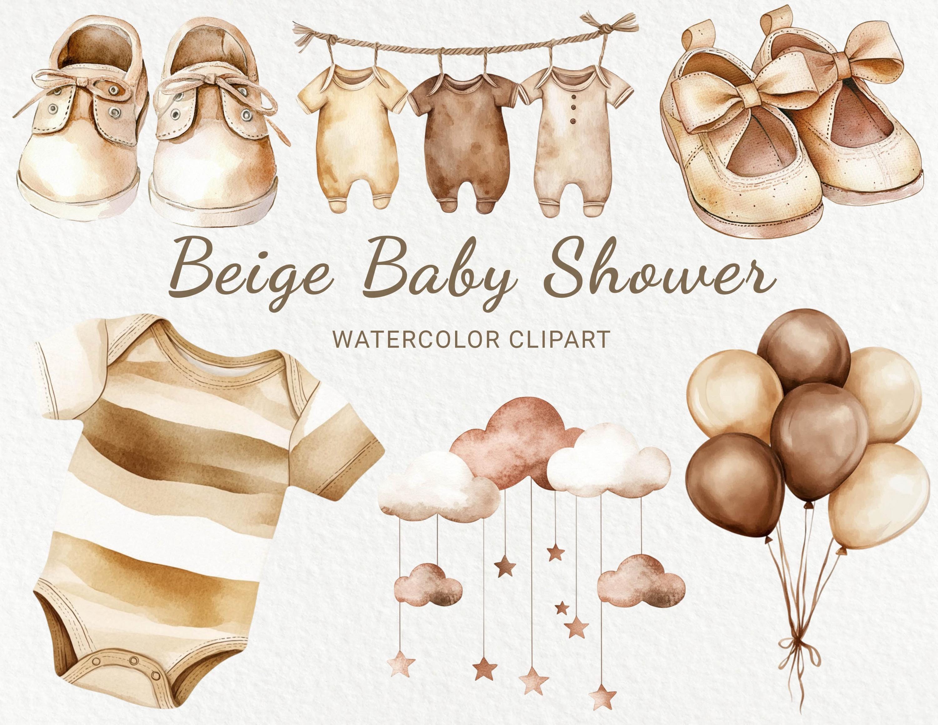 Beige & Brown Baby Shower Watercolor Clipart - 24 PNG Cute Nursery Room ...