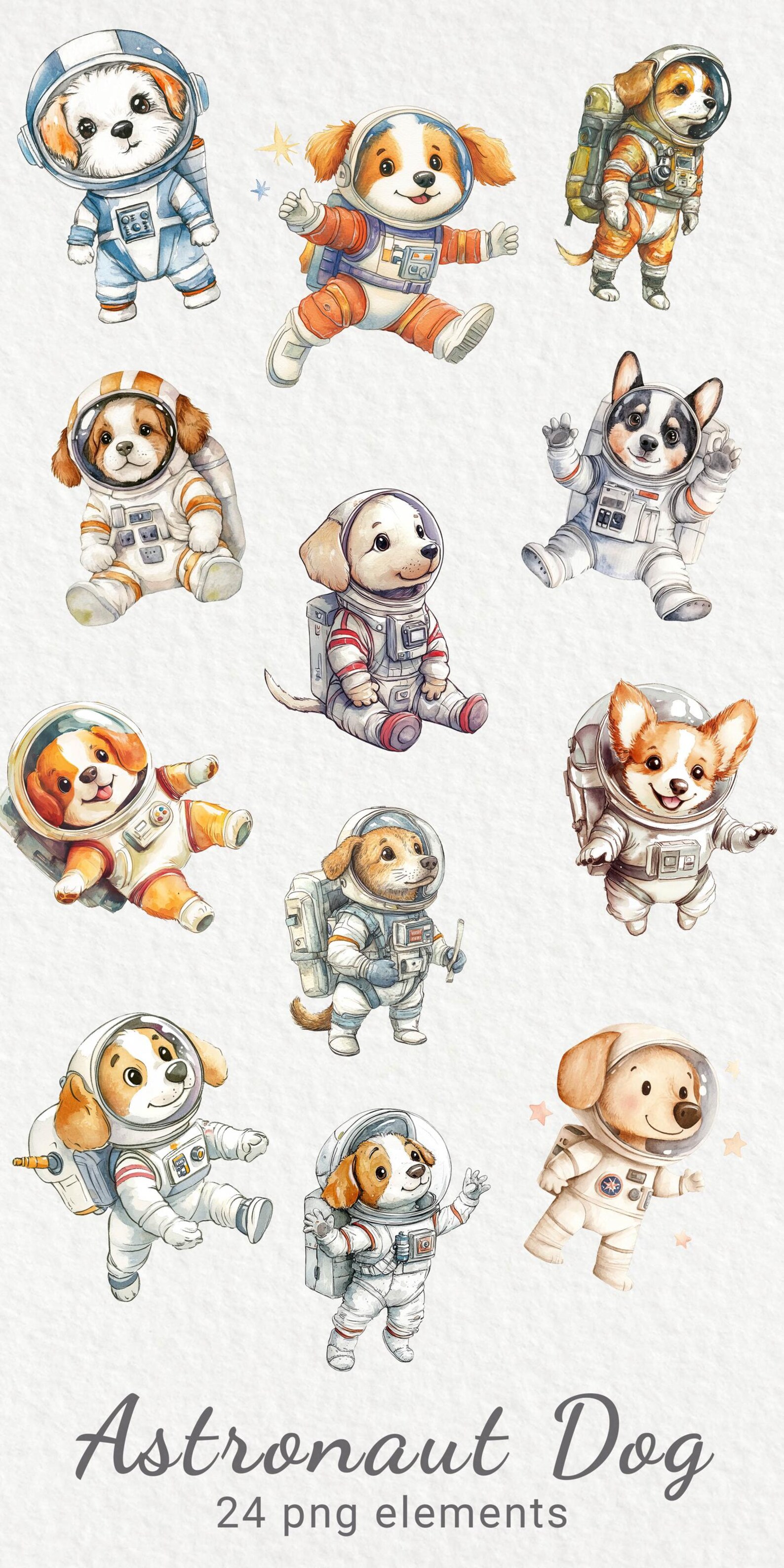 Watercolor Astronaut Dog Clipart – Puppy Space PNG, Nursery Art ...