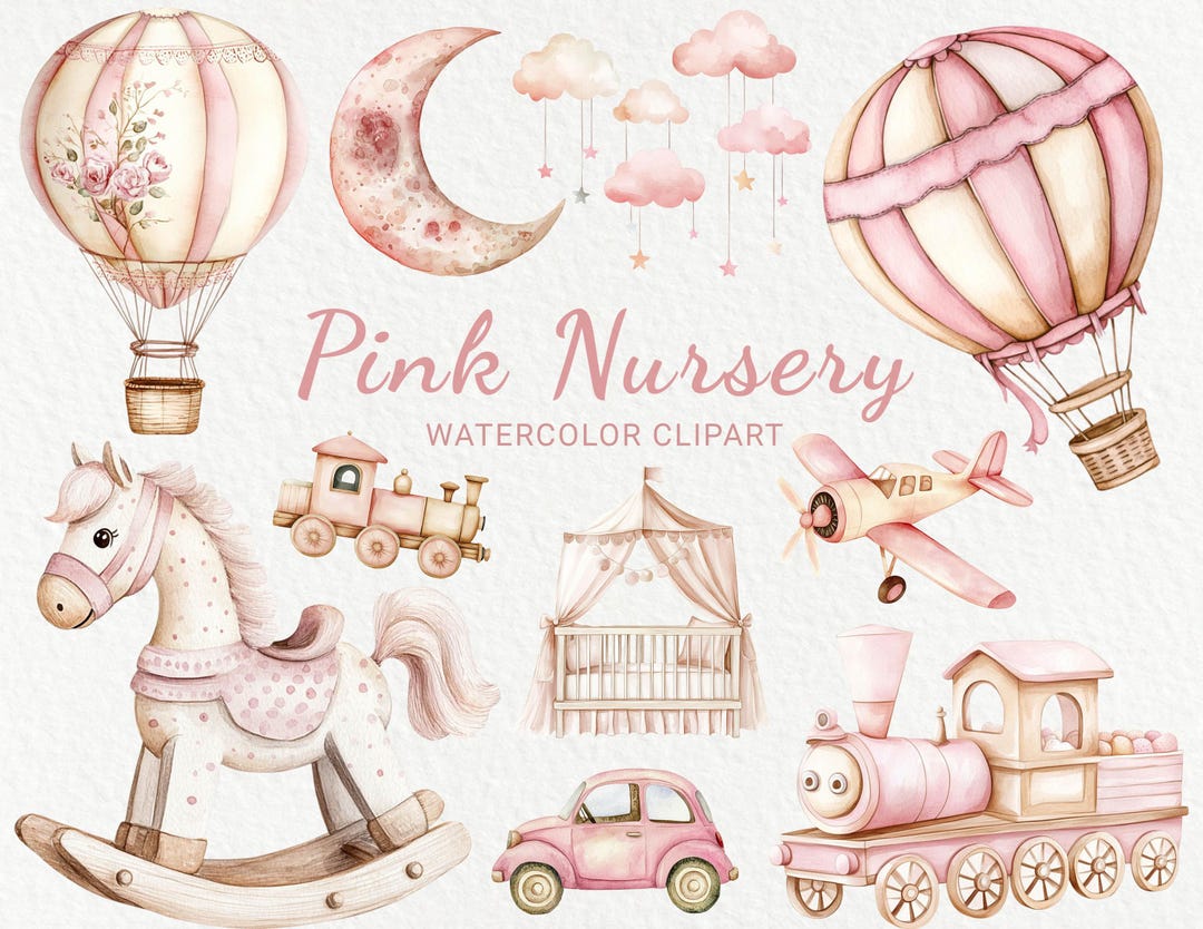 Pink Nursery Watercolor Clipart – Baby Shower PNG (digital Download) - Etsy