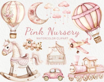 Rosa Kinderzimmer Aquarell Clipart - Babyparty PNG (digitaler Download)