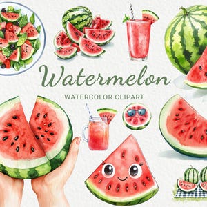 Watermelon Watercolor Clipart - 24 PNG Funny Watermelon Images, Cool Chibi fruits, Cute Kawaii Food, Digital Download, Commercial use