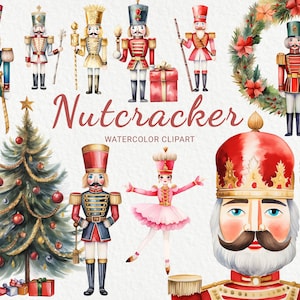 Nutcracker Watercolor Clipart - 24 PNG Cozy Christmas Images, Charming Winter Illustration, Classic toy Graphics, Instant Digital Download