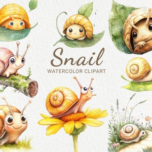 Clipart aquarelle escargot - 24 PNG escargot mignon clip art, clipart nature, art imprimable escargot, scrapbooking, journal indésirable, téléchargement numérique