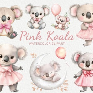 Clipart acquerello vivaio koala rosa - 24 PNG simpatico orso koala rosa, decorazioni animali, baby shower, festa per bambini, fai da te, download digitale istantaneo