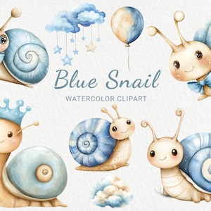 Clipart aquarelle escargot bleu - art escargot de chambre d'enfant PNG 24, clipart Nature, shower de bébé, fête de bébé, Invitation d'anniversaire, téléchargement numérique