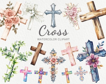 Cross Clipart - 24 PNG Watercolor Cross Images, Bible clipart, Christian clipart, Religious clipart, Catholic clipart, Baptism clipart