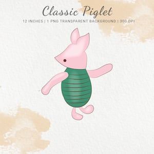 Classic Piglet Clipart, Winnie Pooh Friends, Baby Shower Clipart, Nursery PNG Clipart, Birthday Decor, Sublimation Design, Digital Download