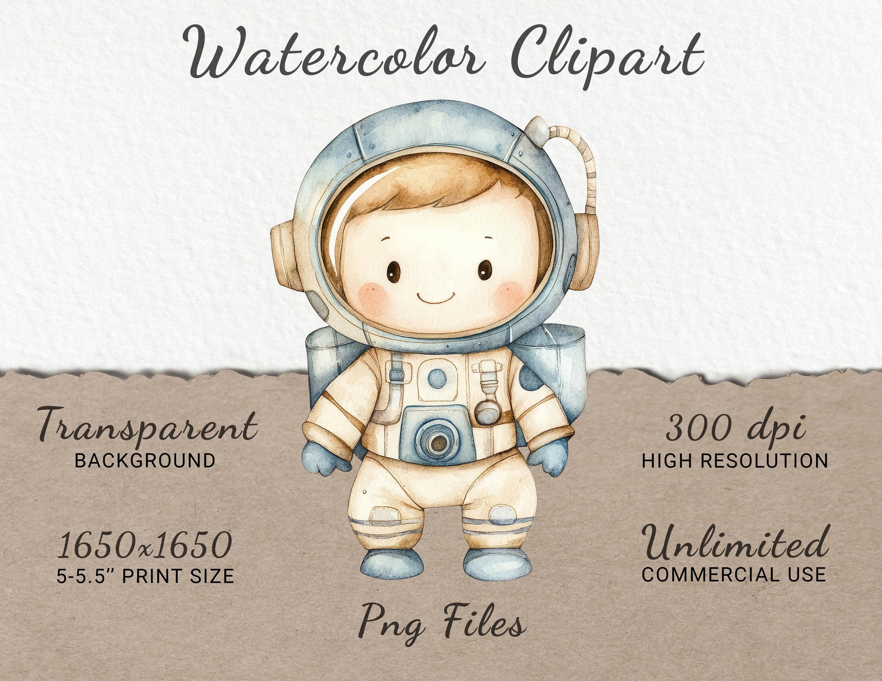 Blue Astronaut Watercolor Clipart - 24 PNG Cute Space Decor, Nursery ...