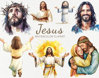 Watercolor Jesus Clipart – 24 PNG Christian Images (Digital Download)