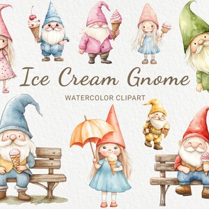 Clipart nain de crème glacée - 24 PNG aquarelle nain de dent sucré, décoration de chambre d'enfant imprimable, baby shower, sublimation graphique, téléchargement numérique