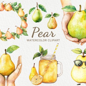 Clipart acquerello di pera - 24 immagini PNG divertenti di pera, frutti Chibi fantastici, cibo Kawaii carino, sublimazione, download digitale, uso commerciale