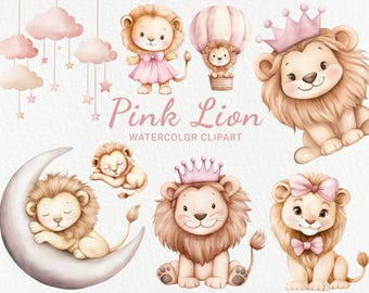 Majestic Pink Lion Portrait Art Poster or Canvas Wall Art for