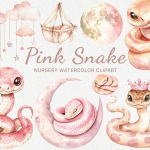 Pink Snake kwekerij aquarel clipart - 24 PNG schattige slang, dieren decor, babyshower, babyfeestje, kleine slang, instant digitale download