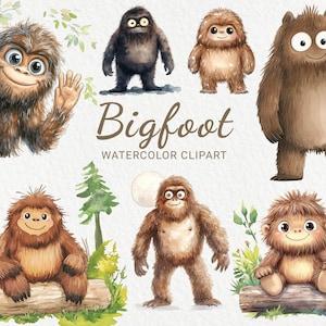Bigfoot aquarel clipart - 24 png kwekerij fee & grappige bosbewoner, soort bigfoot, baby shower decor, babyfeestje, digitale download