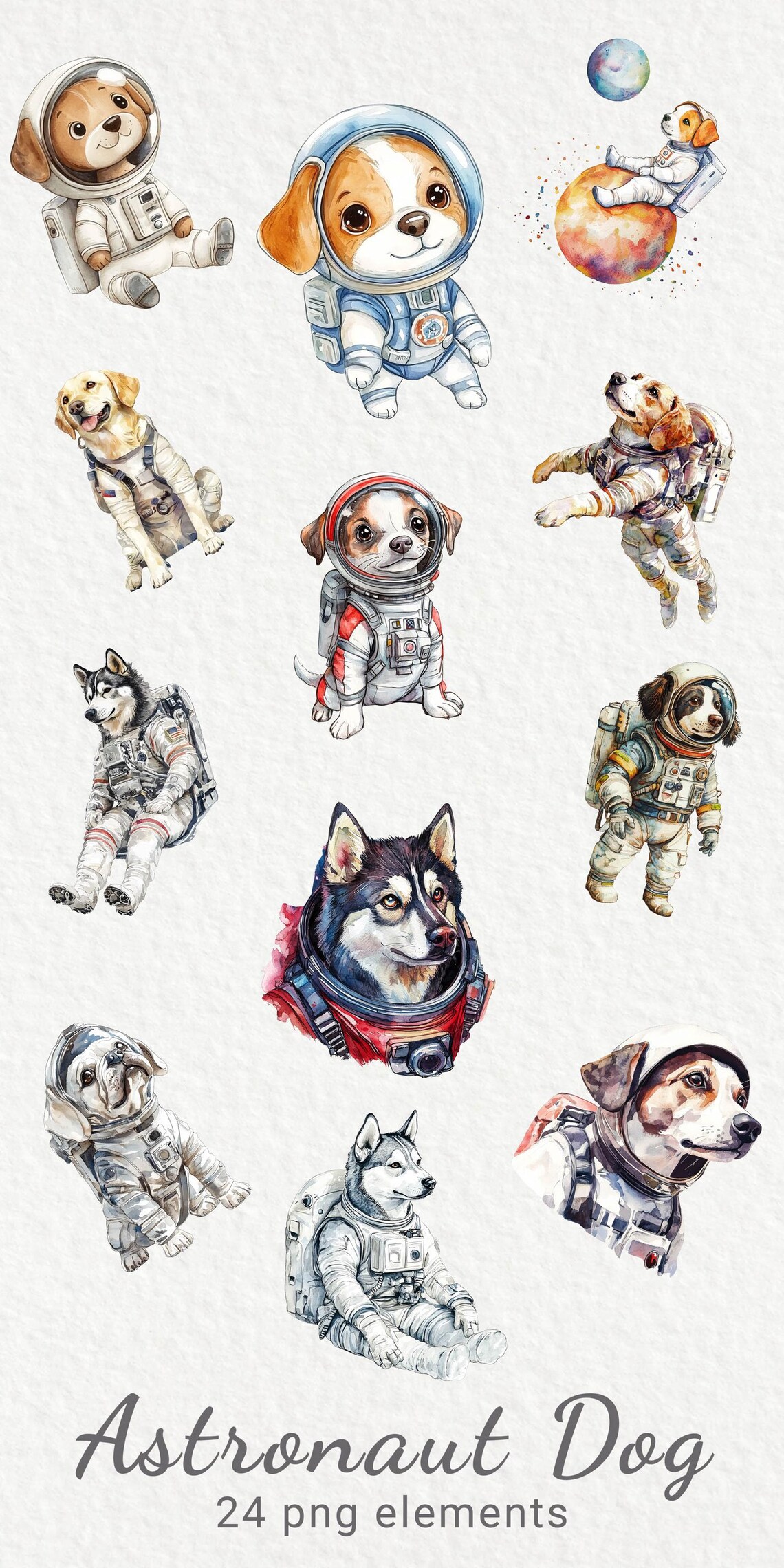 Watercolor Astronaut Dog Clipart – Puppy Space PNG, Nursery Art ...